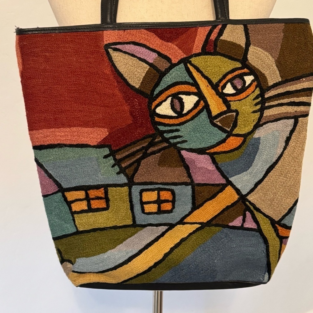 cat tote bag embroidered